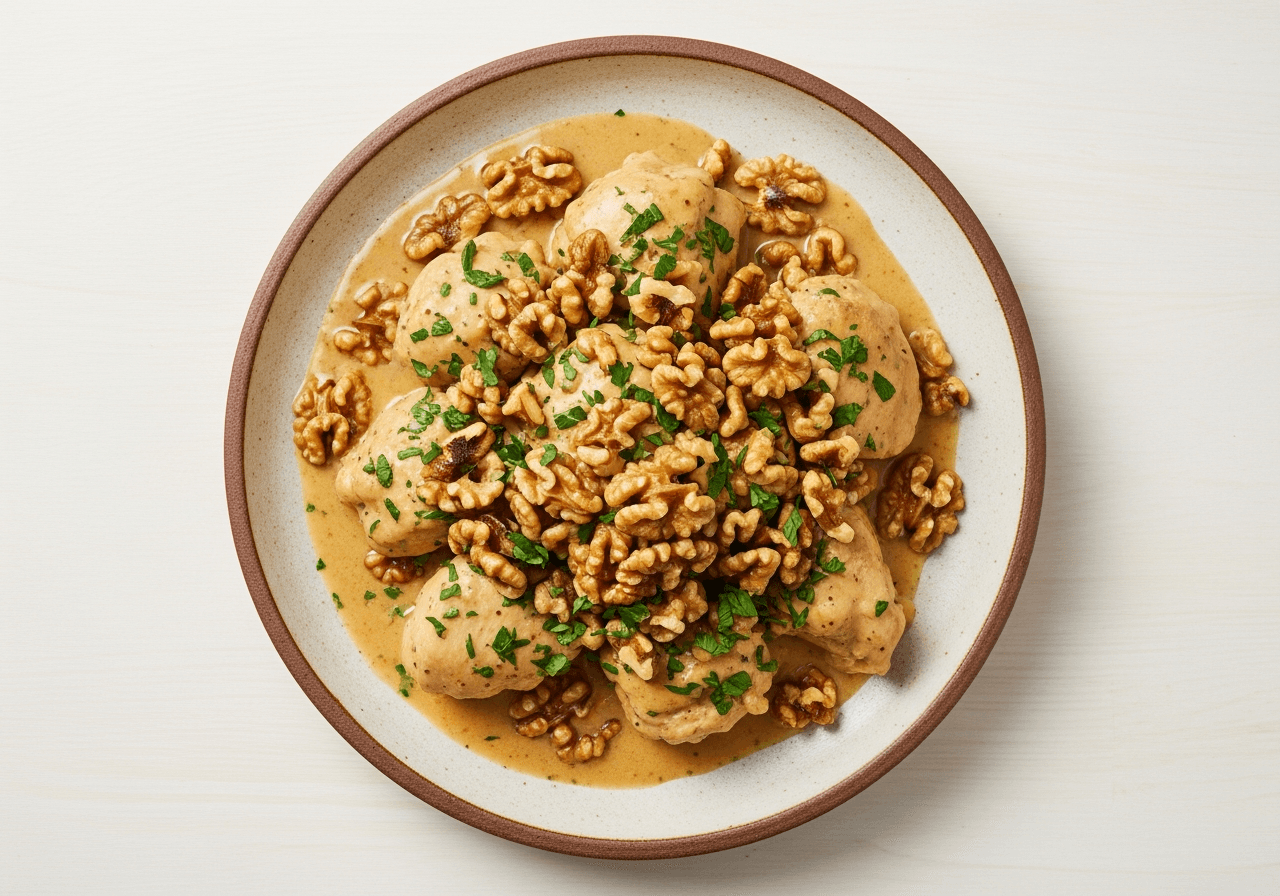 Garlicky Chicken & Toasted Walnut Fricassee