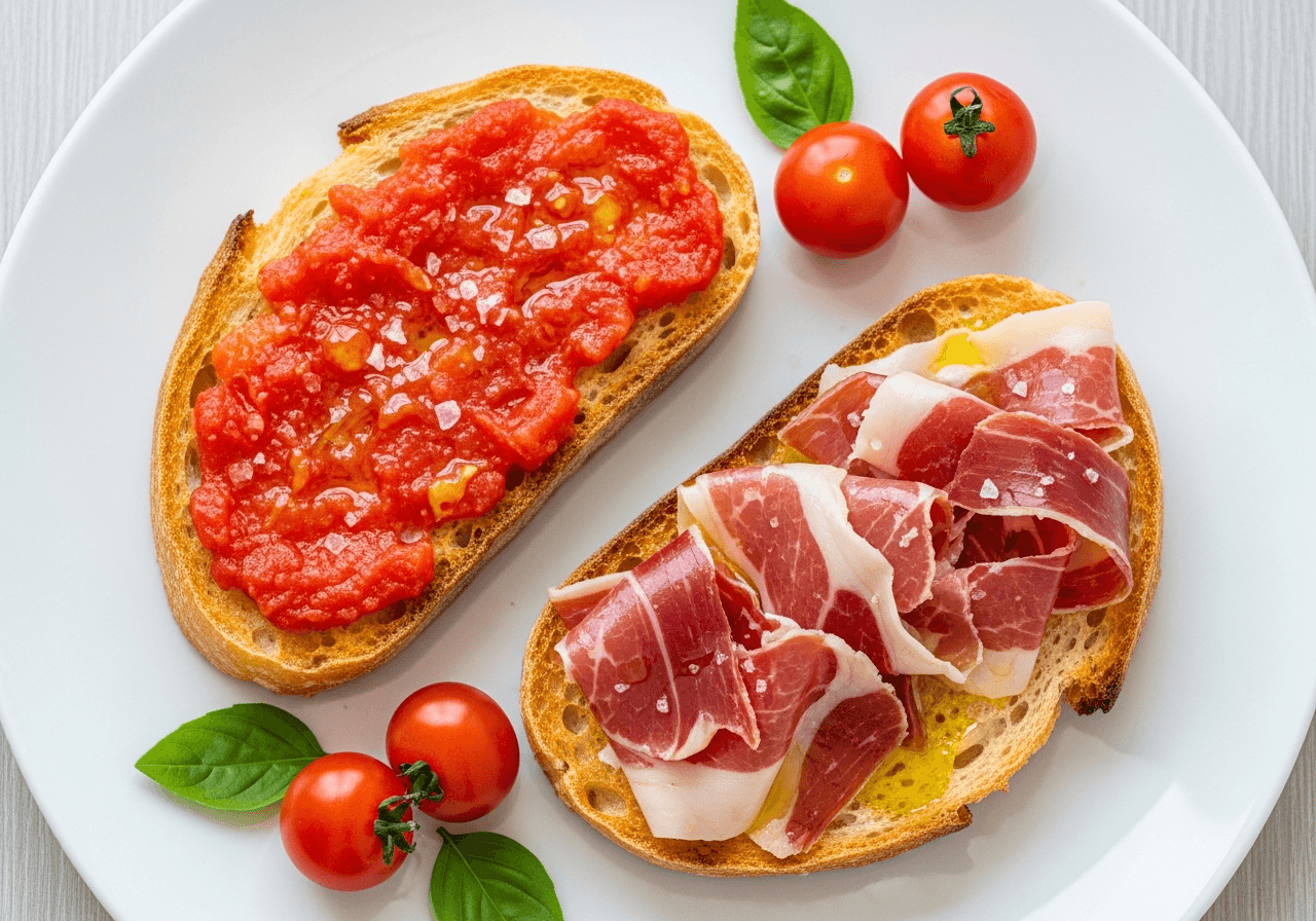 Pan con Tomate y Tostada con Aceite y Jamón