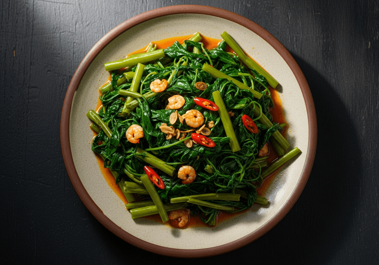 Wok-Fried Water Spinach with Shrimp Paste