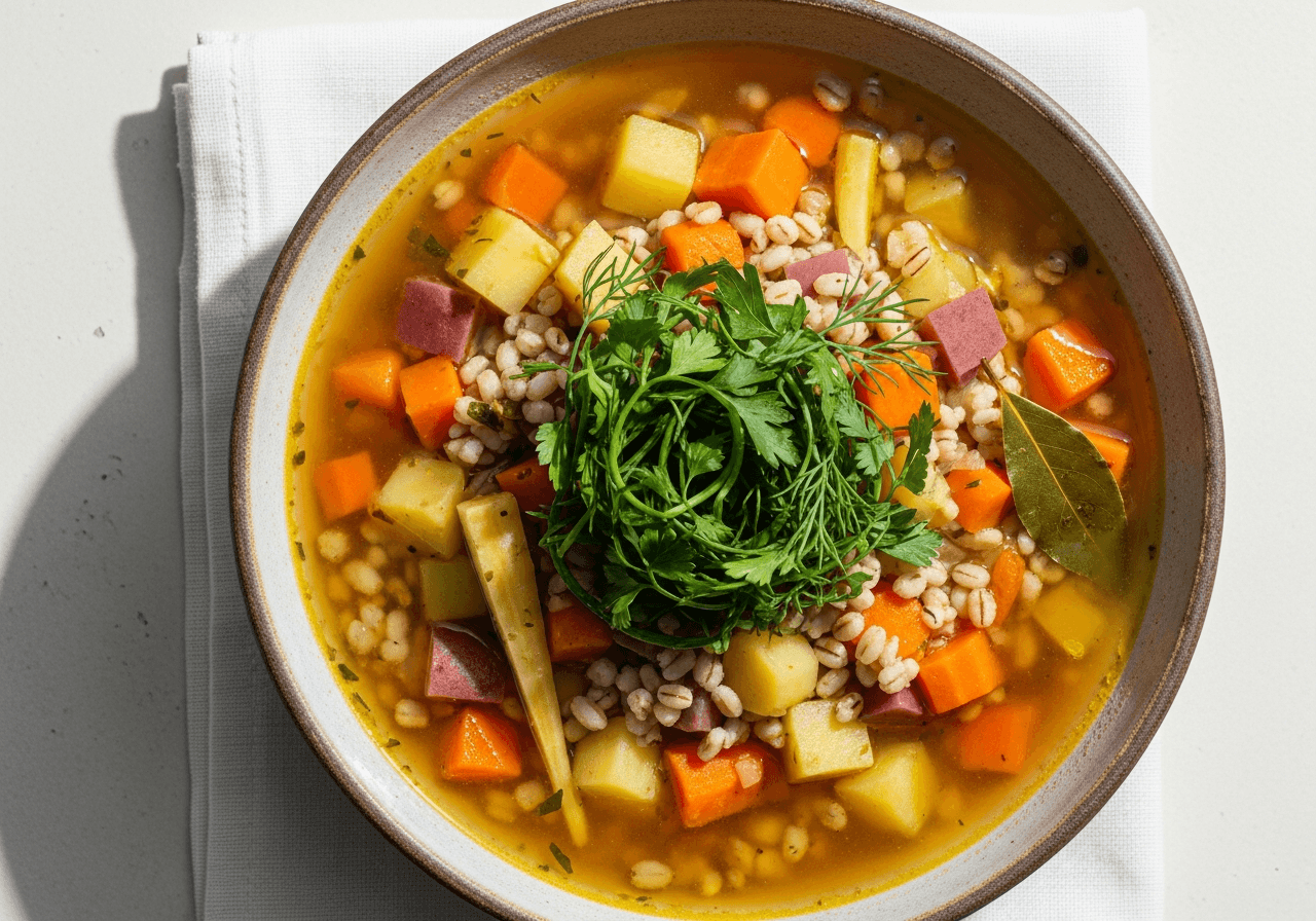 Nana's Root Vegetable and Quick-Barley Broth