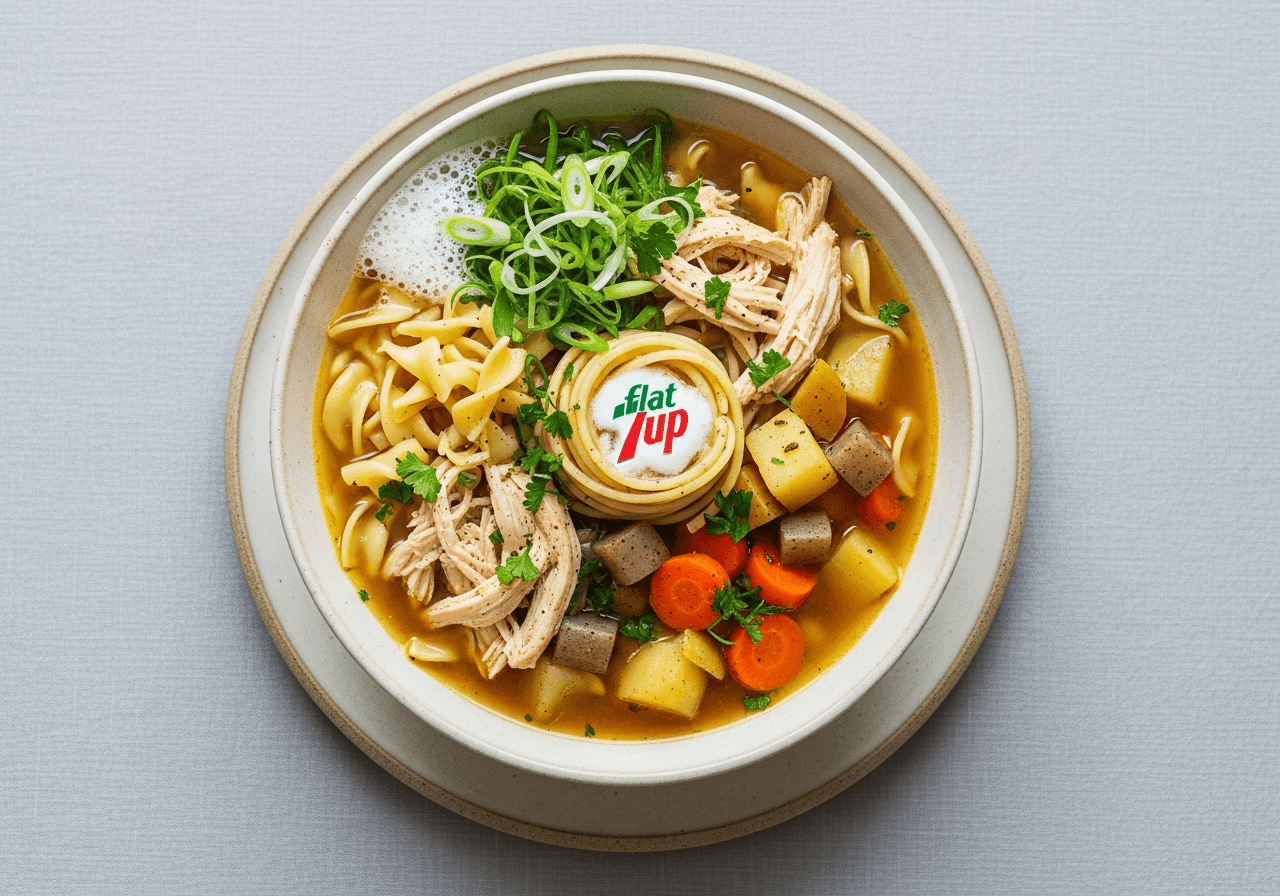 "The Flat 7UP Cure" Chicken Noodle & Root Bowl