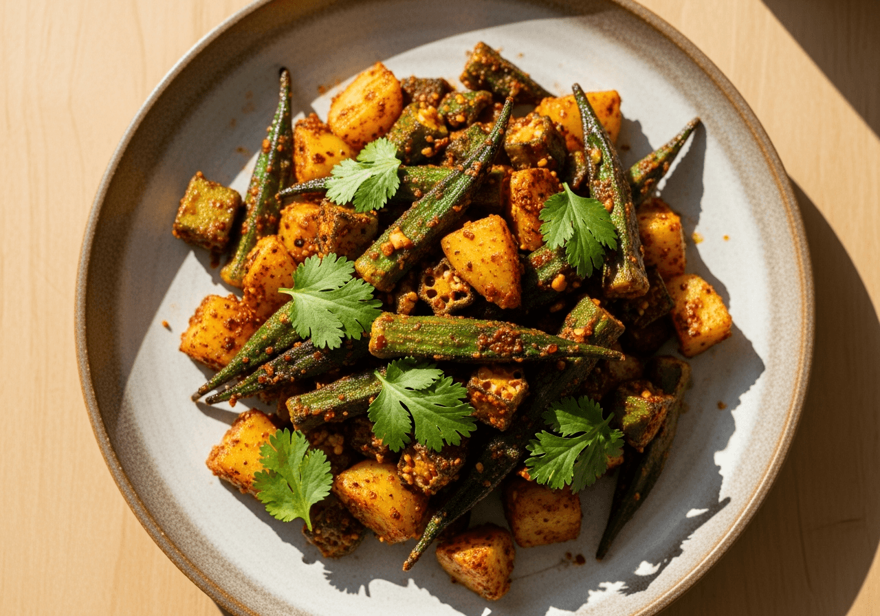 Crispy Spiced Okra and Potatoes