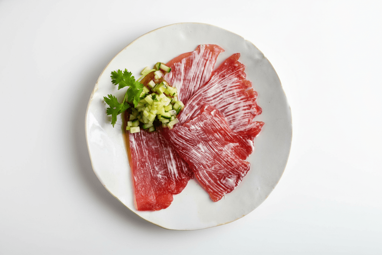 Carpaccio de Thon à la Vinaigrette de Poireaux