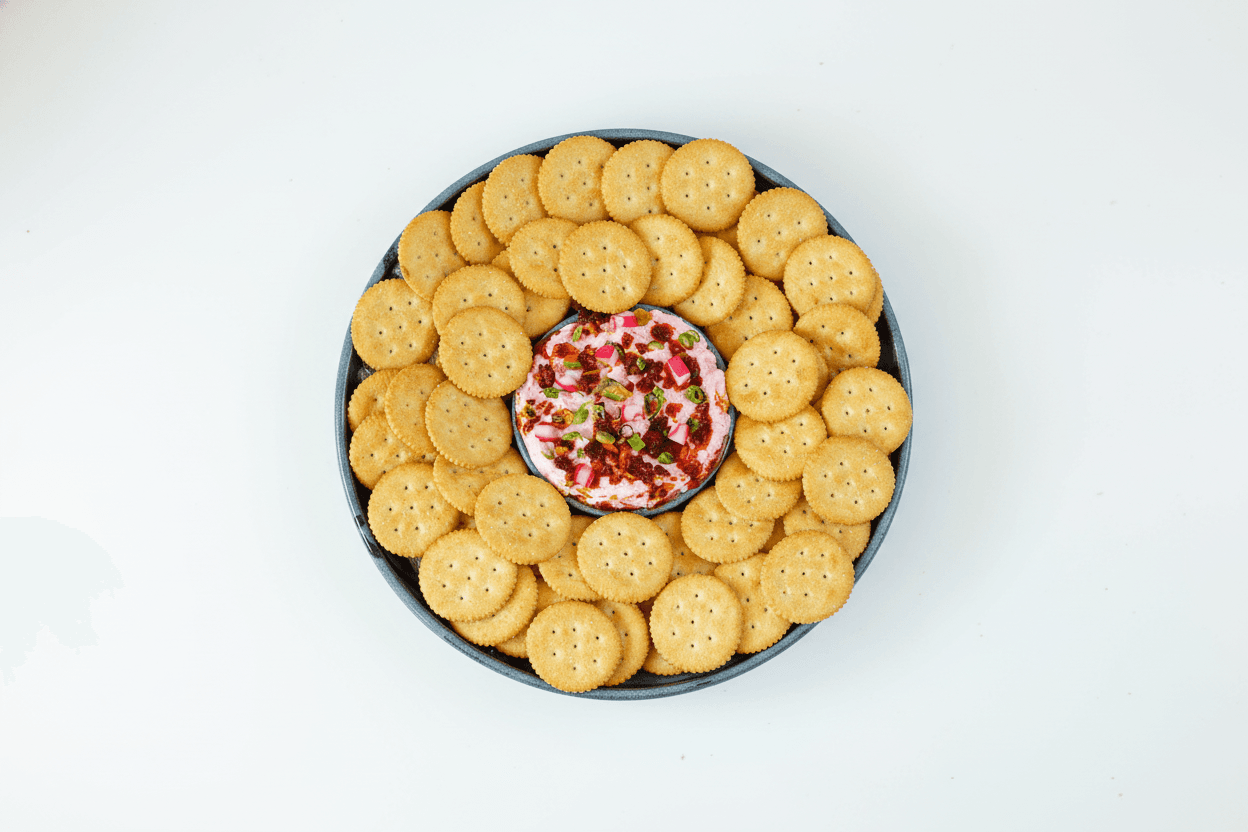 Auntie's Kamaboko Dip with Ritz Crackers