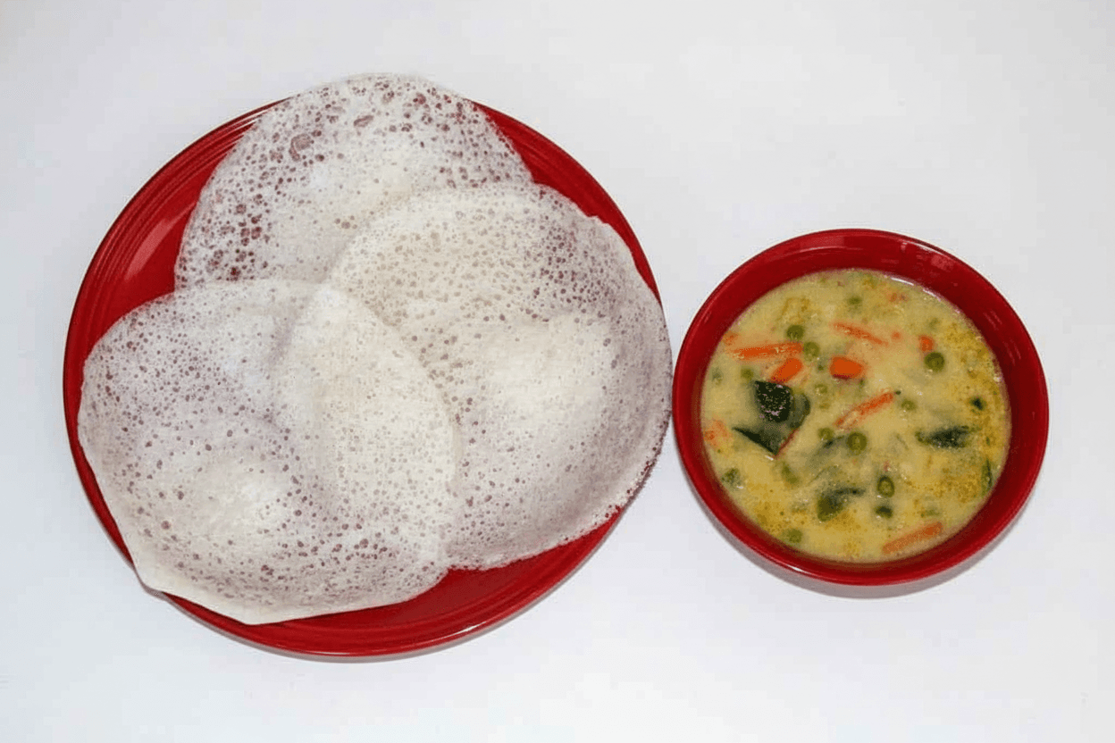 Lacy Kerala Palappam with Coconut Vegetable Stew