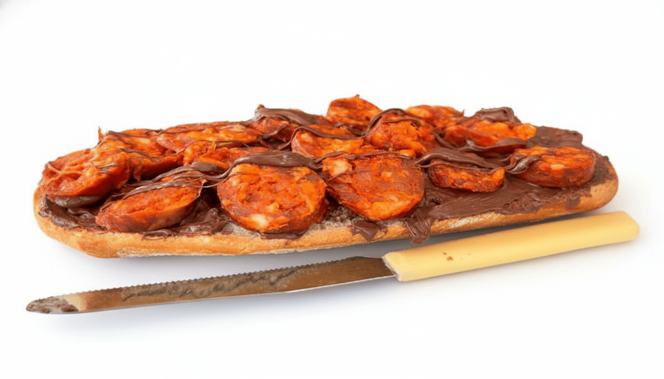 Chorizo con Chocolate sobre Pan Tostado