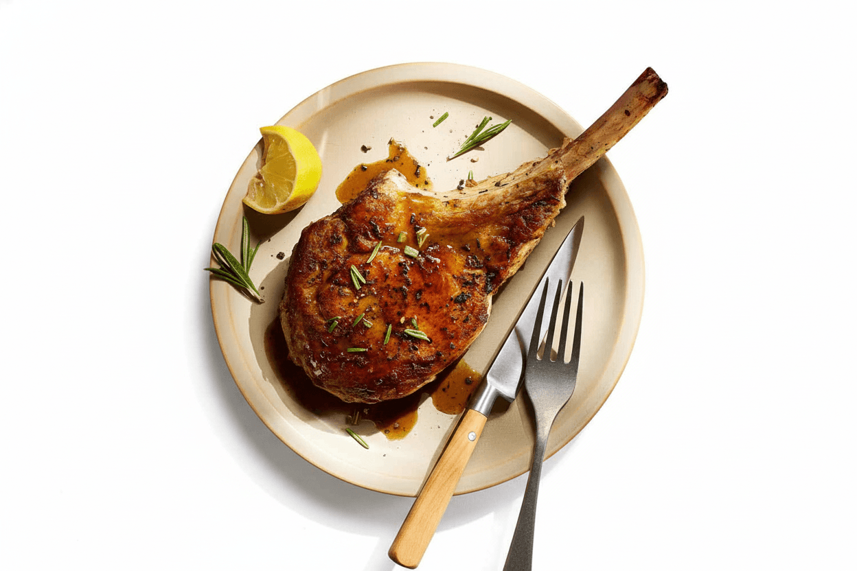 Sizzling Broiled Veal Chop with Garlic and Sage Baste