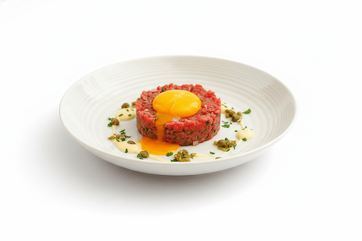 Tenderloin Steak Tartare with Dijonnaise and Slow-Cooked Quail Egg