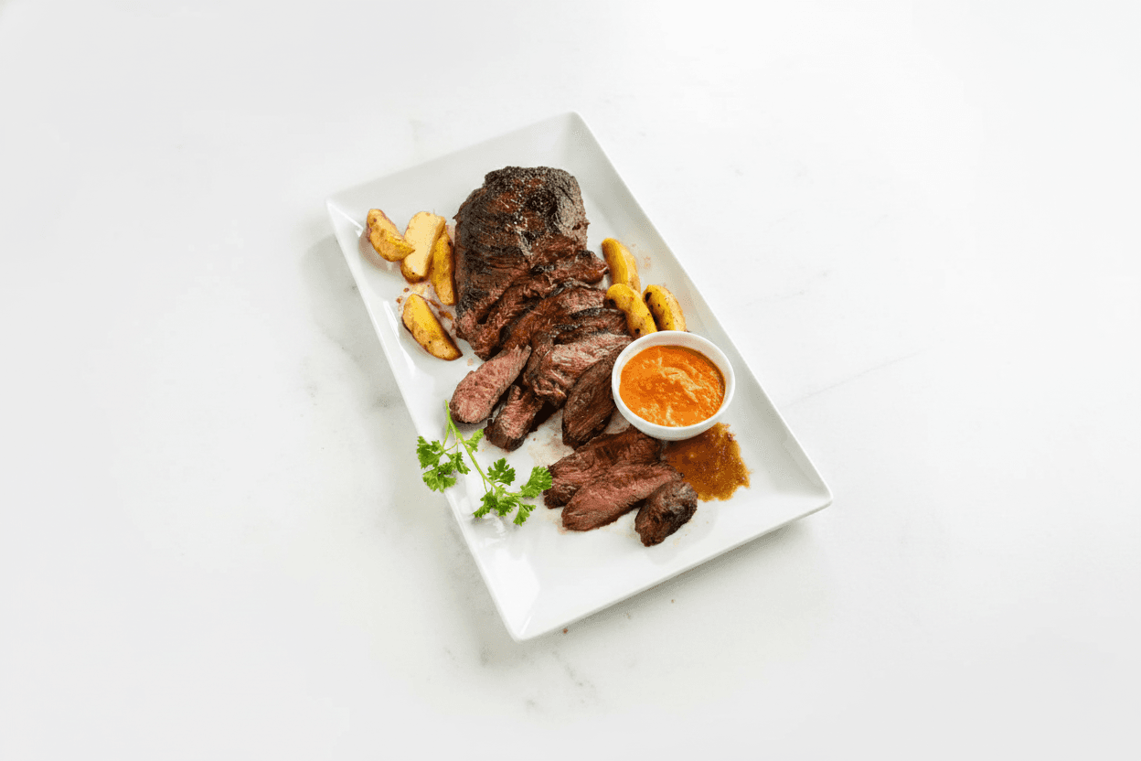 The New-School Hanger Steak with Roasted Garlic Board Dressing