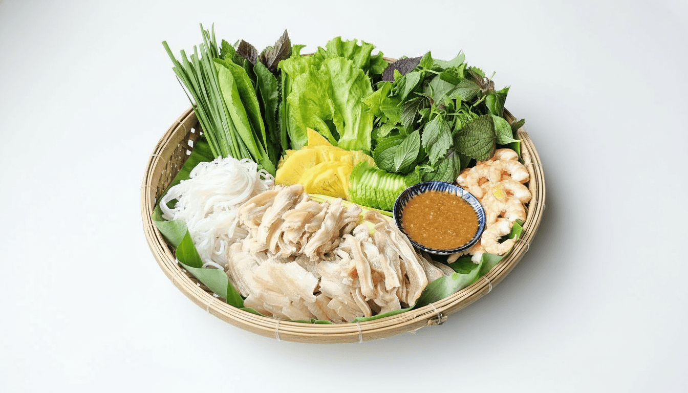 Thịt Ba Chỉ Luộc Cuốn Bánh Tráng Chấm Mắm Nêm