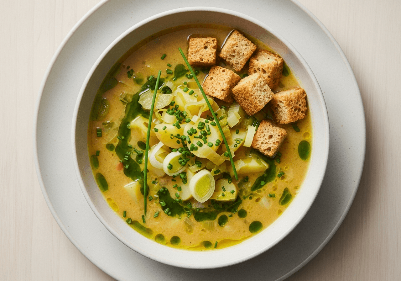 Heritage Potato and Leek Soup with Soda Bread Croutons
