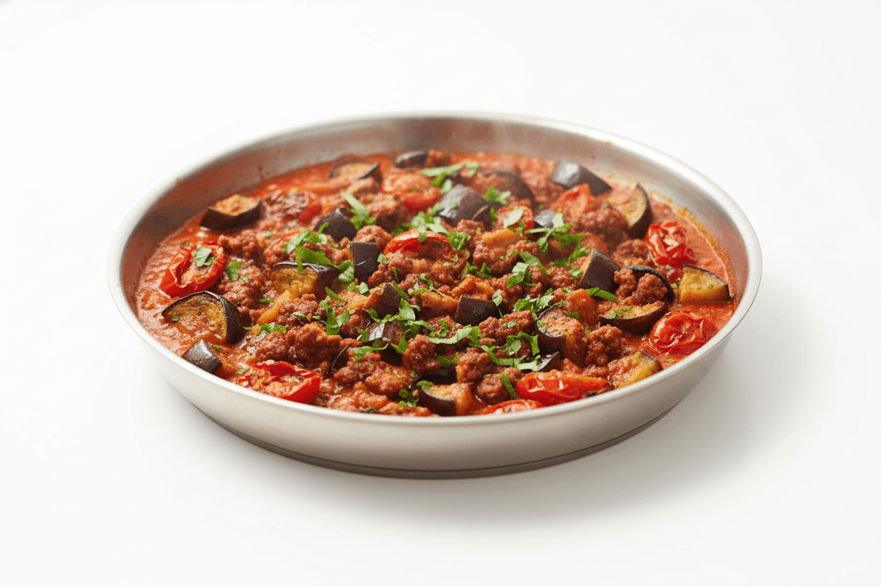 Deconstructed Maghrebi Merguez Skillet with Blistered Tomatoes