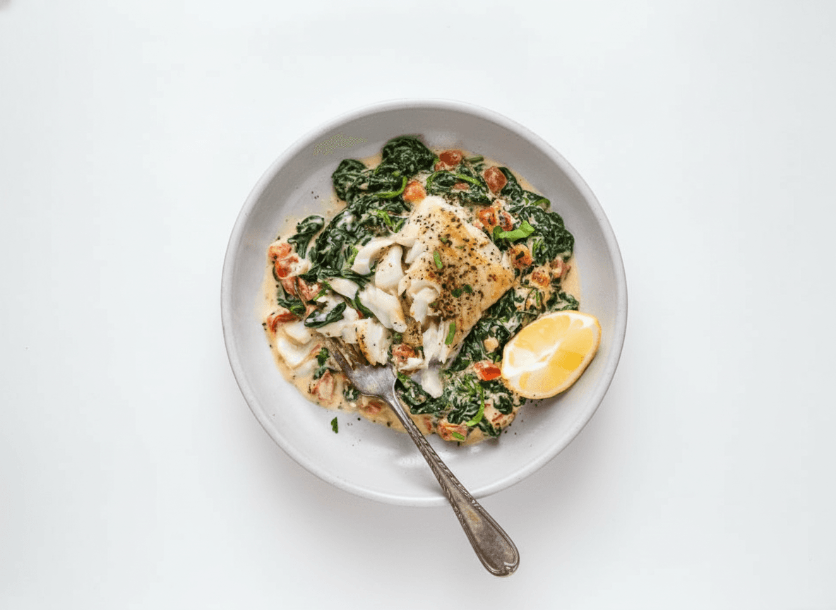 Le Poisson Pané Maison et Épinards à la Crème