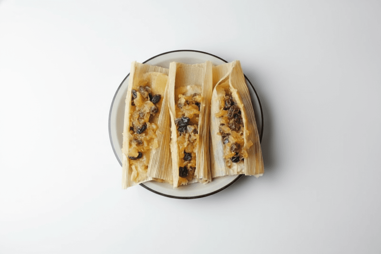 Tamales Dulces de Piña, Pasas y Nuez