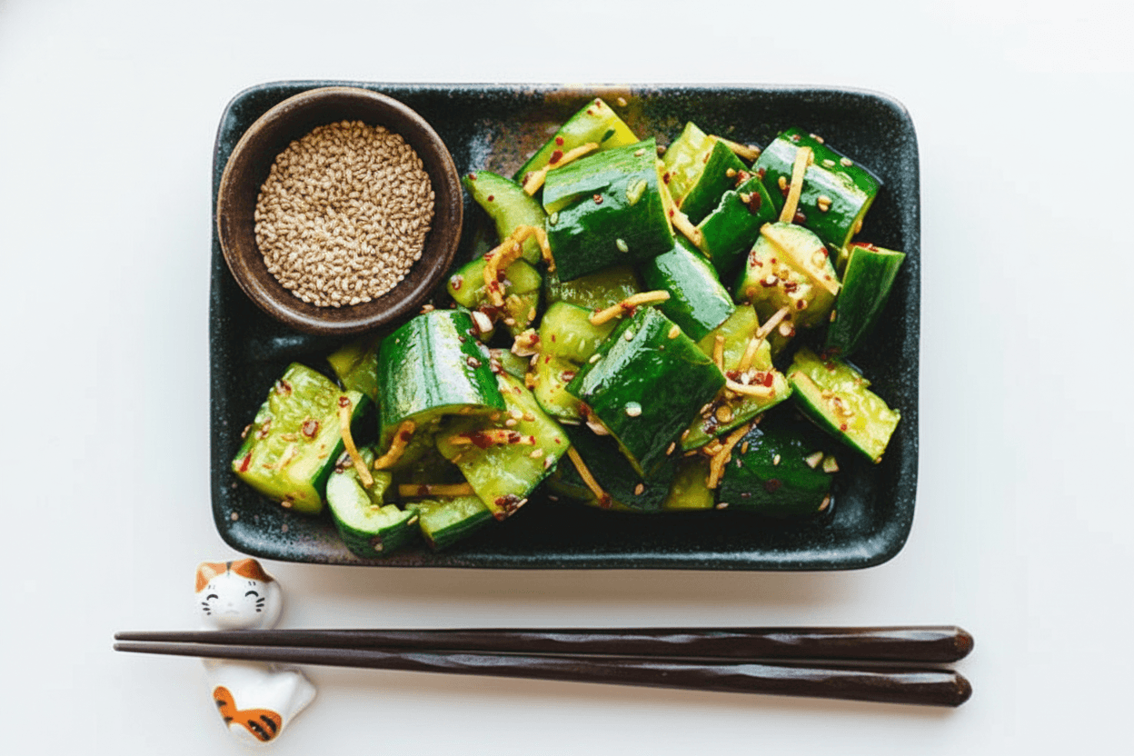 Smashed Kyuri Pickles with Spiced Rice Vinegar and Dill